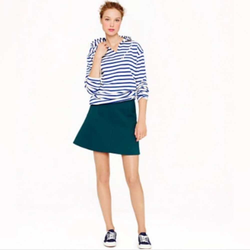 J. Crew Fluted Mini Skirt Fit & Flare Skater Skirt Lined Preppy Forest Green 6